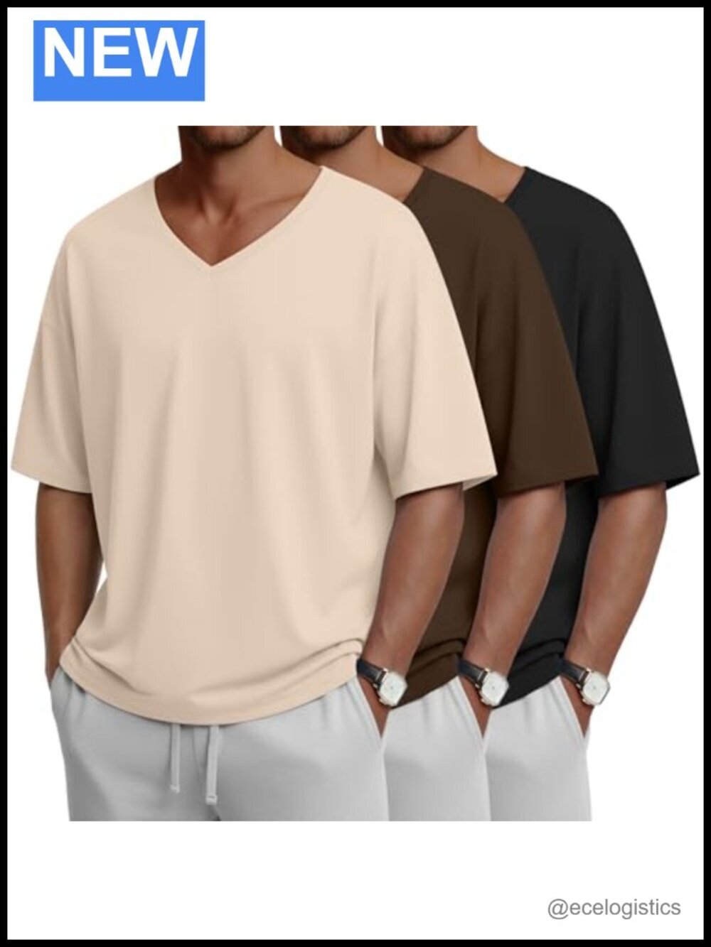 3 Pack Men's Oversized V Neck Short Sleeve T-Shirts Loose Fit Casual Tees
